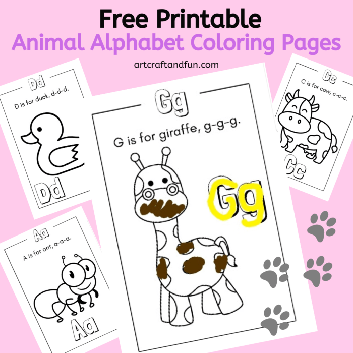 Animal alphabet coloring pages free