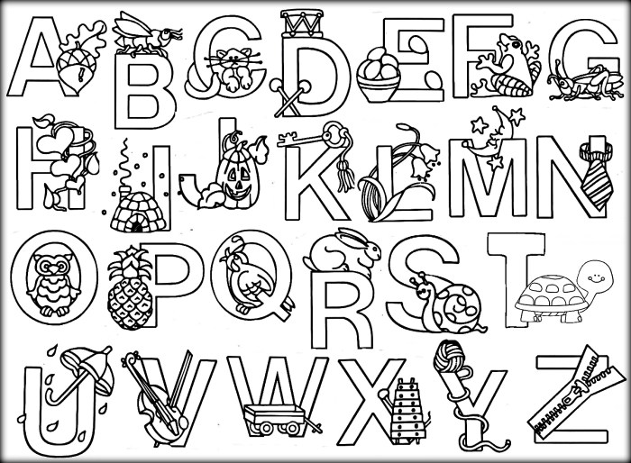 Alphabet coloring pages with animals