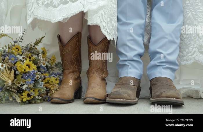 Wedding dress and cowboy boots