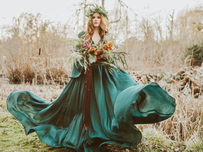 Forest green wedding dress