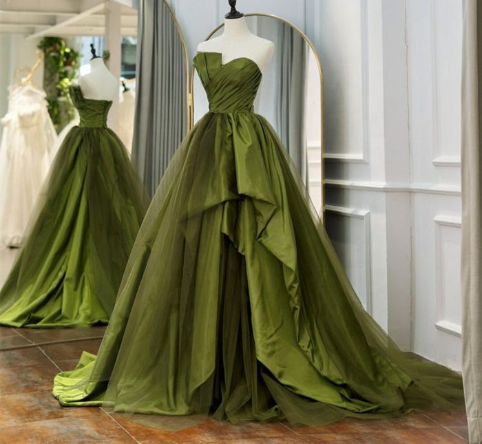 Forest green wedding dress